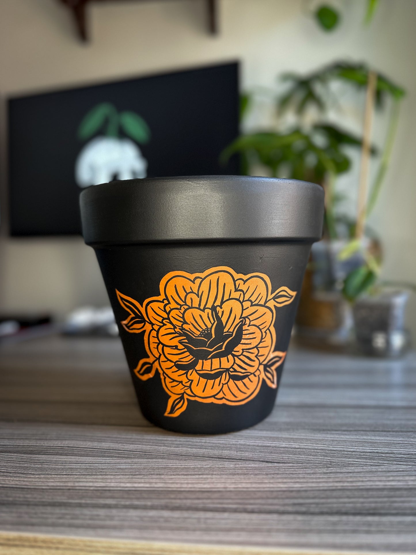 Peony Noct - 8" - Hand Painted Pot